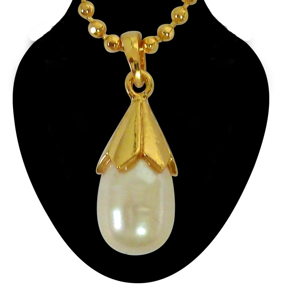 11.88 cts BIG Real Drop Pearl & Silver Gold Plated Pendant with Gold Plated 22 IN chain (SDS166)