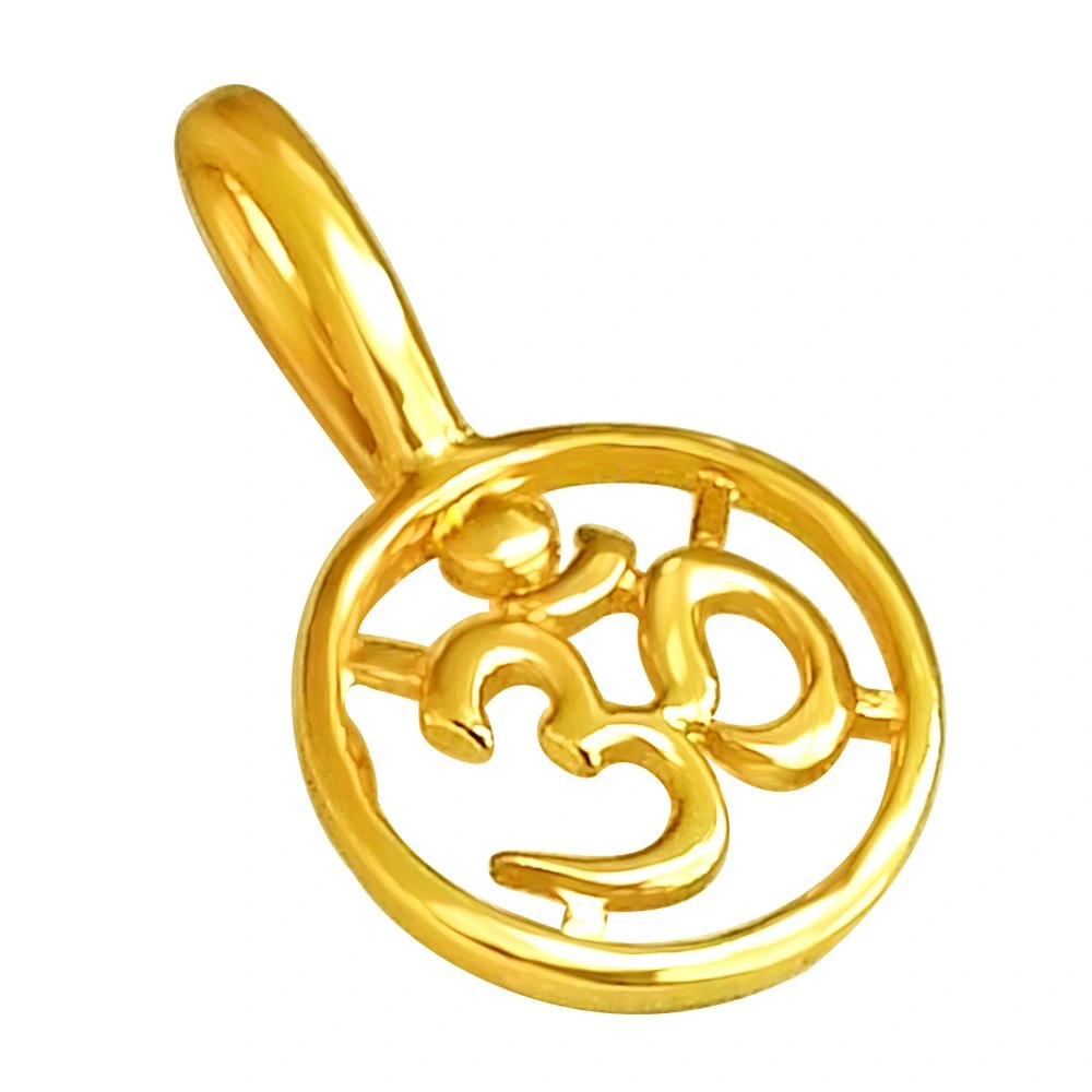 OM Shaped Gold Plated Pendant in Sterling Silver with Gold Plated 22 IN Chain (SDS191)