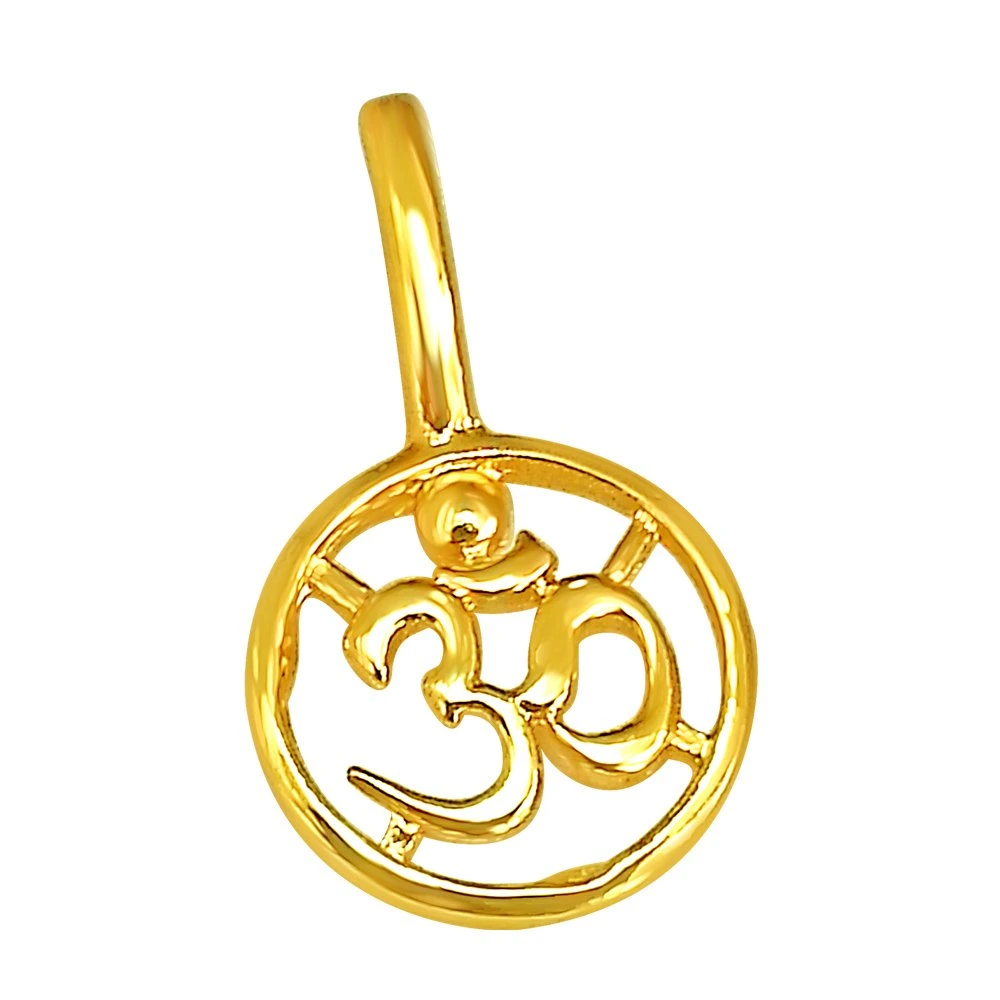 OM Shaped Gold Plated Pendant in Sterling Silver with Gold Plated 22 IN Chain (SDS191)