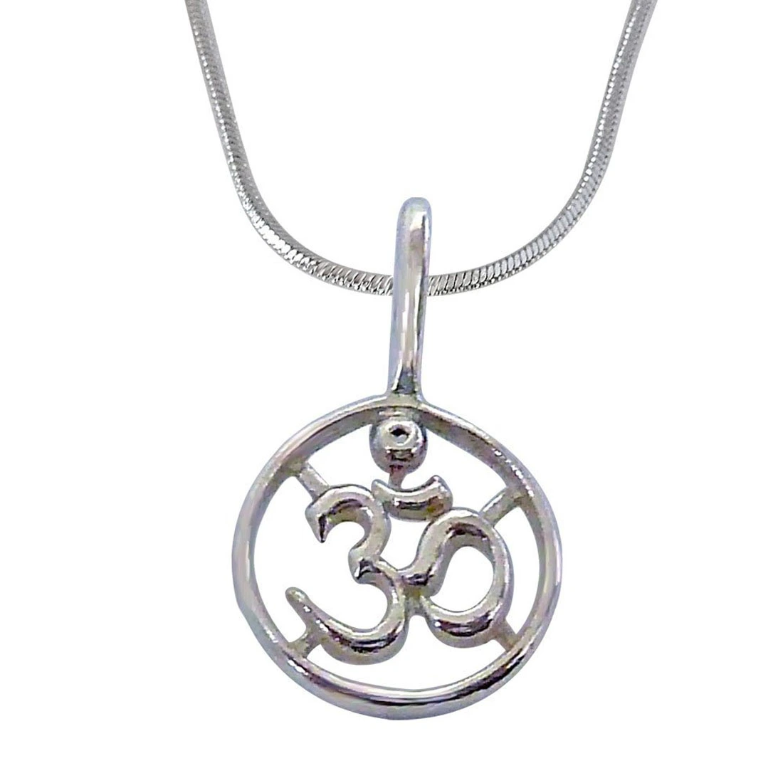 Delicate Religious OM Pendant in Sterling Silver with Silver Finished Chain for Children (SDS201)