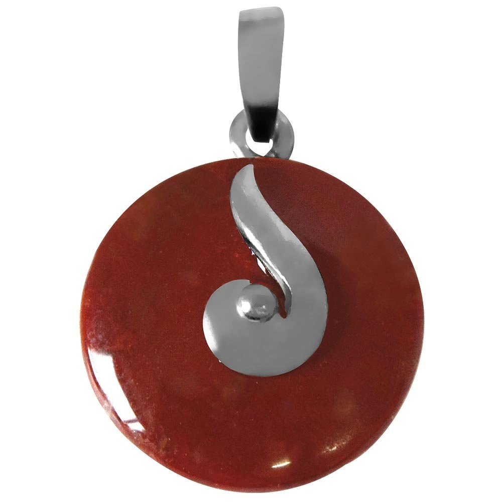 Round 18mm Disc Shaped Brown Jasper & Sterling Silver Pendant with Silver Finished Chain 18 IN (SDS228)