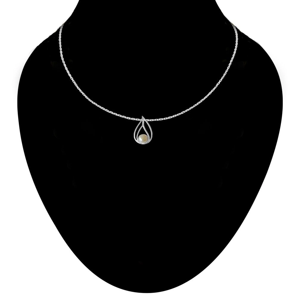 Pearl Drop Sterling Silver Pendant with 18 IN Chain for Women (SDS232)