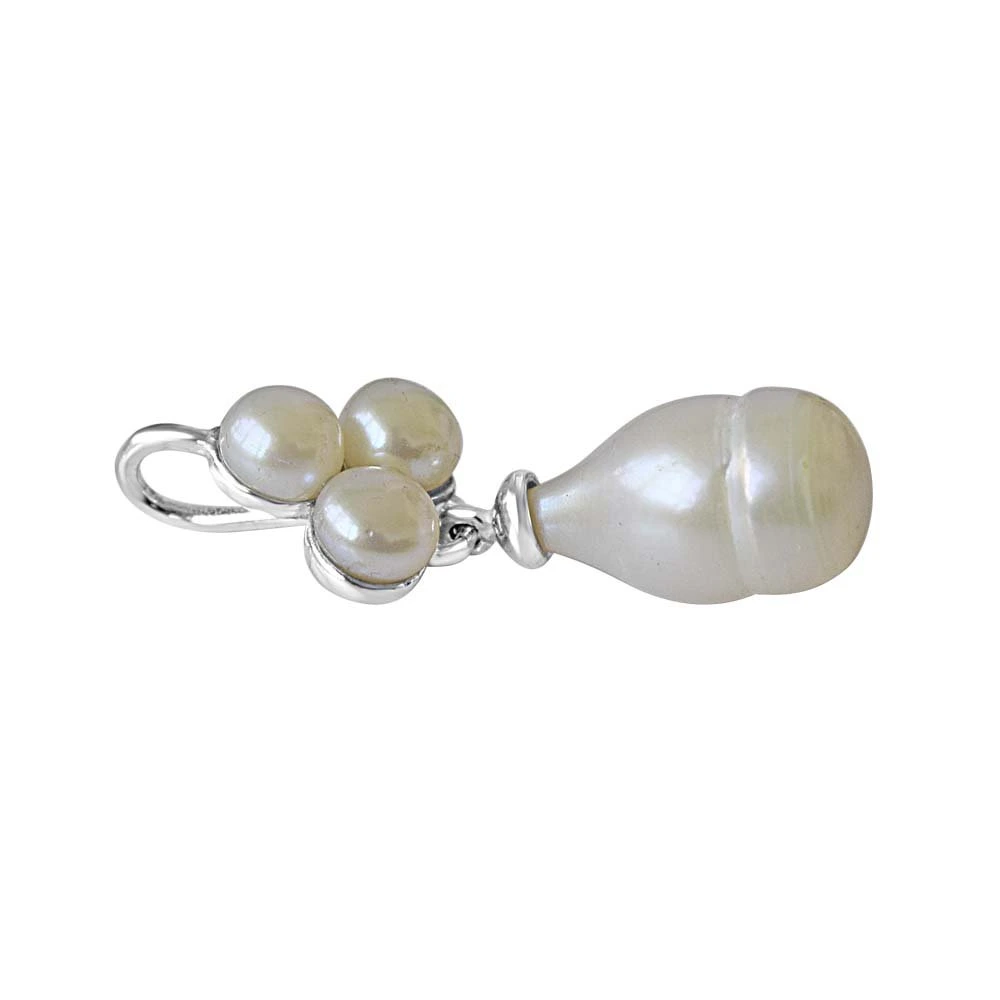 Pearl Garden Sterling Silver Drop Pearl with Pearl Flower Pendant with 18 IN Chain (SDS233)