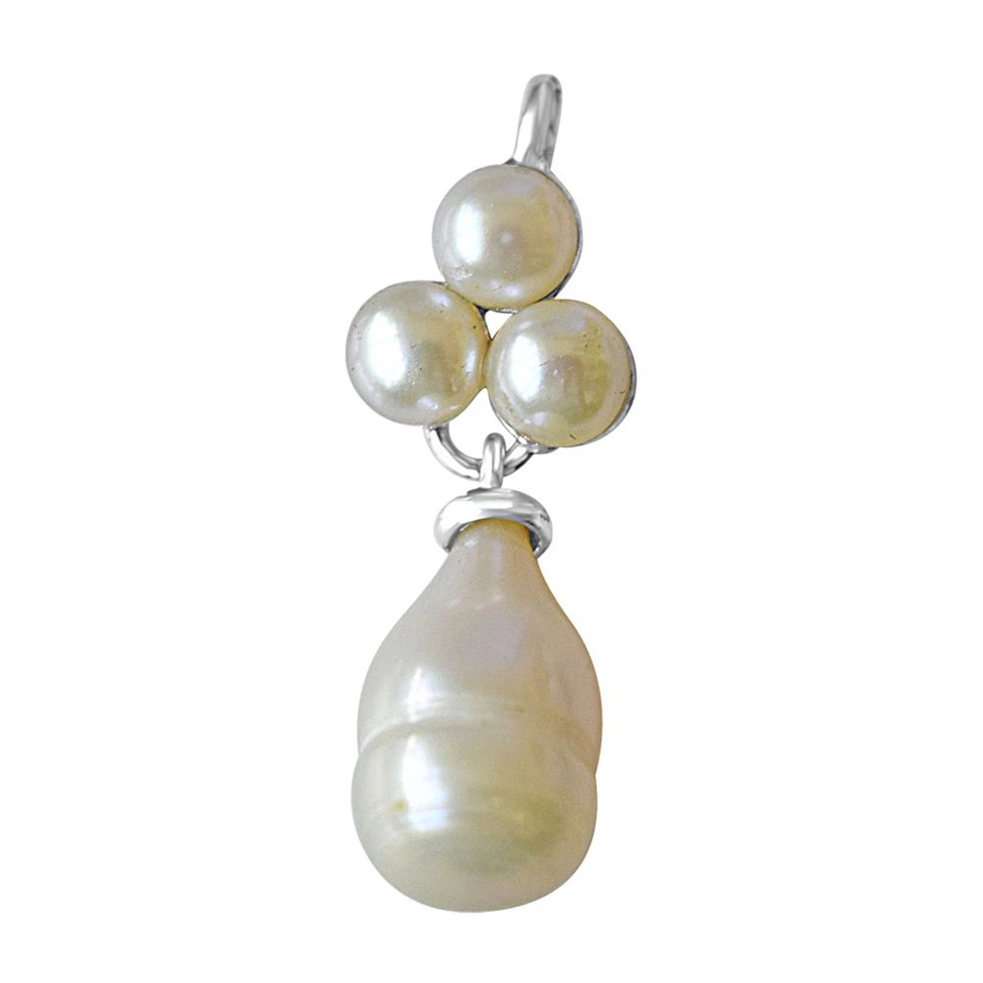 Pearl Garden Sterling Silver Drop Pearl with Pearl Flower Pendant with 18 IN Chain (SDS233)