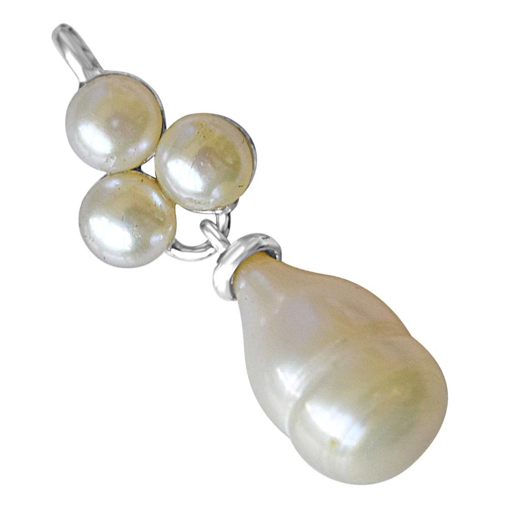 Pearl Garden Sterling Silver Drop Pearl with Pearl Flower Pendant with 18 IN Chain (SDS233)