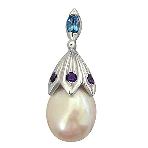 A Drop of Love - Big Lustrous Drop Pearl & Silver Pendant with 18 IN Chain for Women (SDS234)
