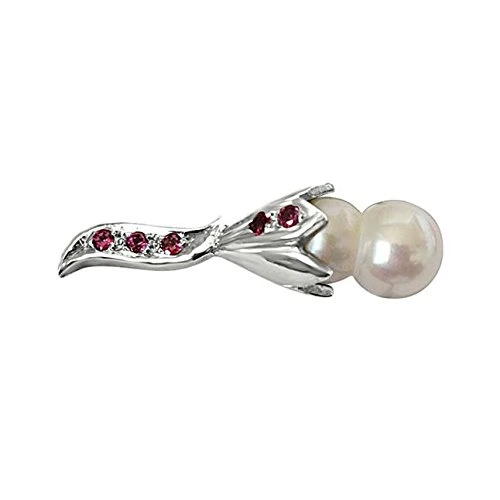 Rare Twin Pearl Silver Pendant with Pink Rhodolite Semi Precious Stone with 18 IN Chain (SDS235)