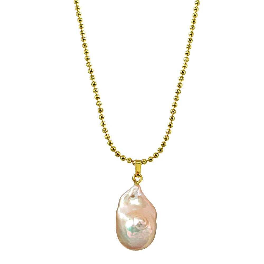 Real Natural Pinkish - Purple Baroque Pearl Pendant with Gold Plated Chain for Women (SDS238-16.22cts)