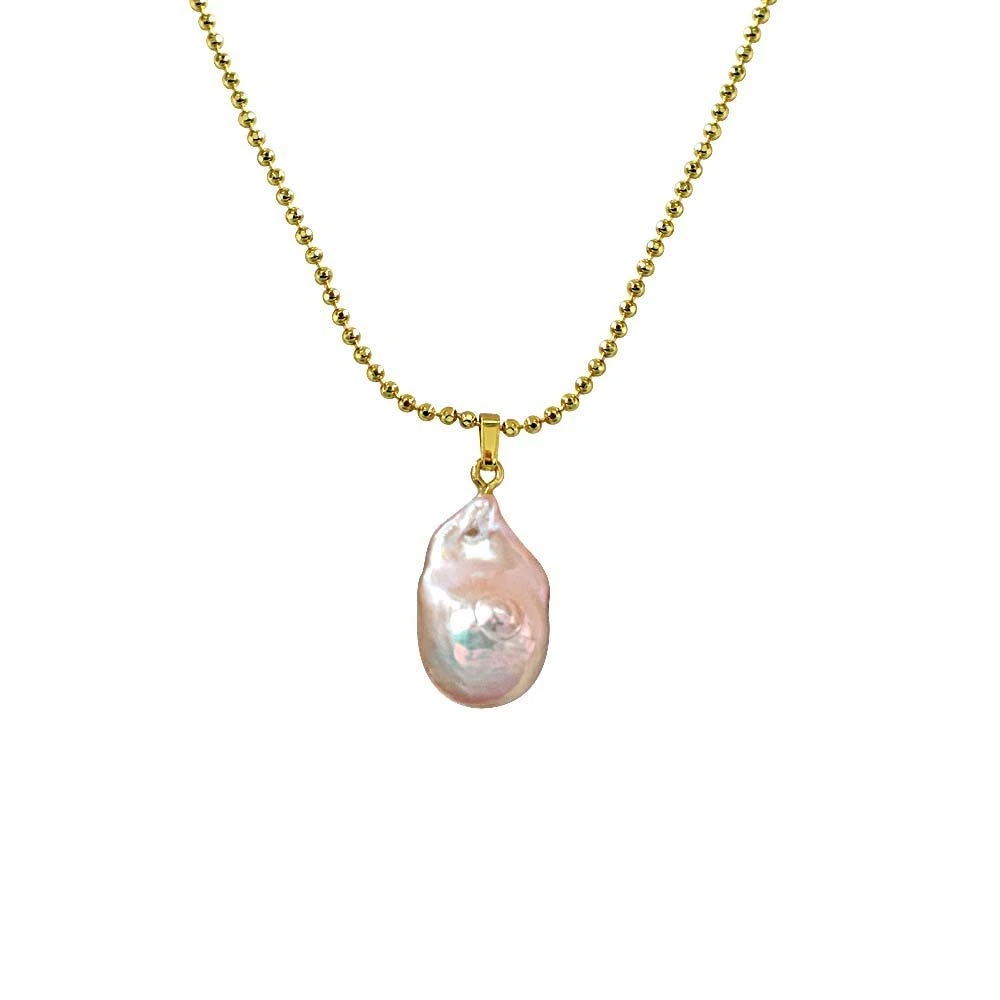 Real Natural Pinkish - Purple Baroque Pearl Pendant with Gold Plated Chain for Women (SDS238-16.22cts)