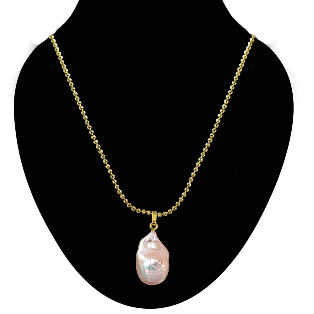 Real Natural Pinkish - Purple Baroque Pearl Pendant with Gold Plated Chain for Women (SDS238-16.22cts)