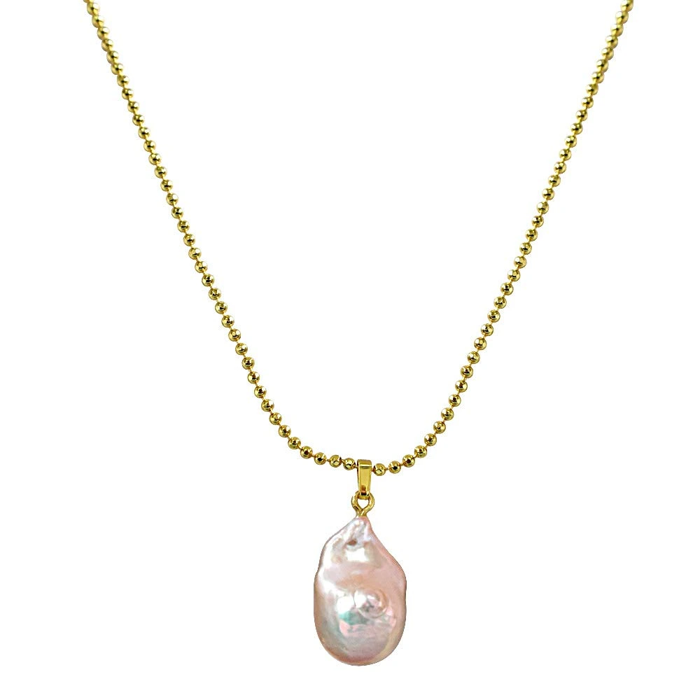 Real Natural Pinkish - Purple Baroque Pearl Pendant with Gold Plated Chain for Women (SDS238-17.11cts)