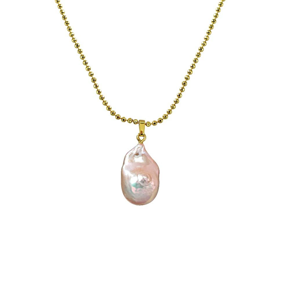 Real Natural Pinkish - Purple Baroque Pearl Pendant with Gold Plated Chain for Women (SDS238)