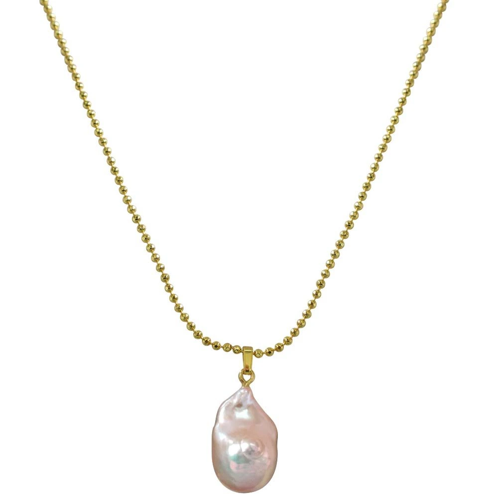 Real Natural Pinkish - Purple Baroque Pearl Pendant with Gold Plated Chain for Women (SDS238)