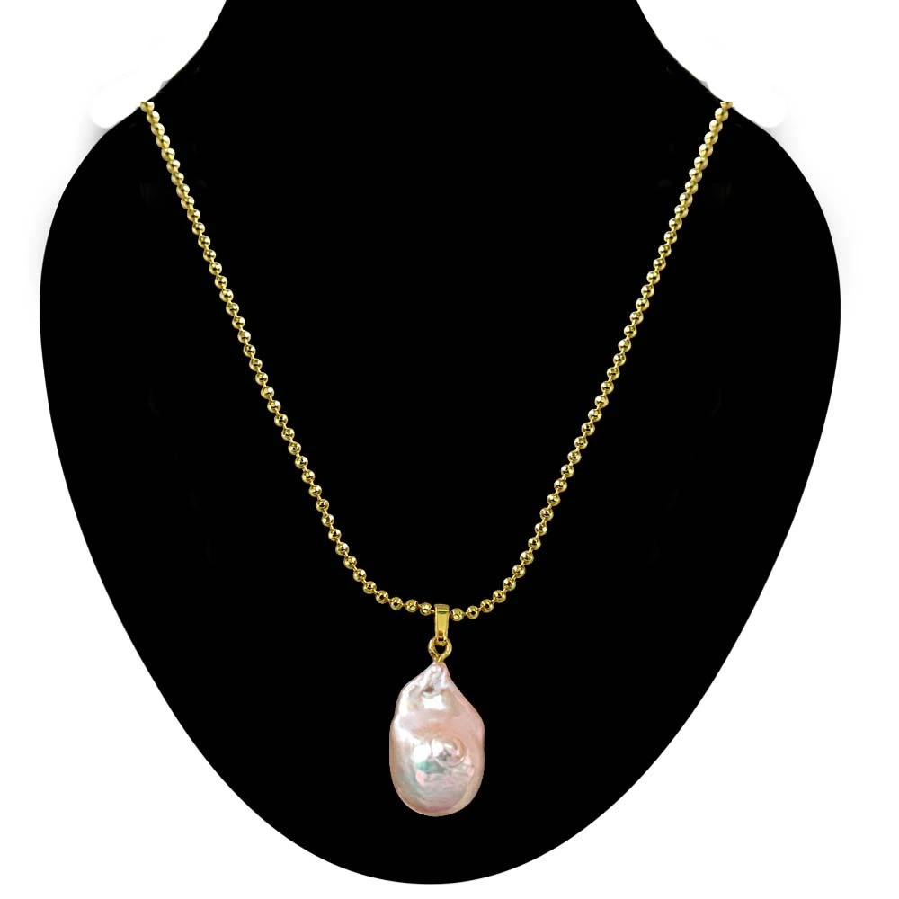 Real Natural Pinkish - Purple Baroque Pearl Pendant with Gold Plated Chain for Women (SDS238)