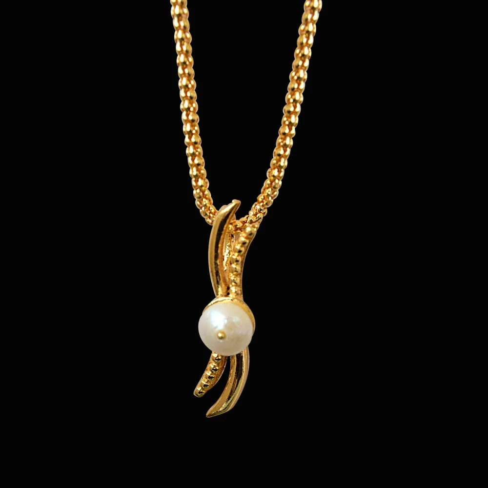 White Real Freshwater Pearl Gold Plated pendant & 22 IN Chain (SDS247)