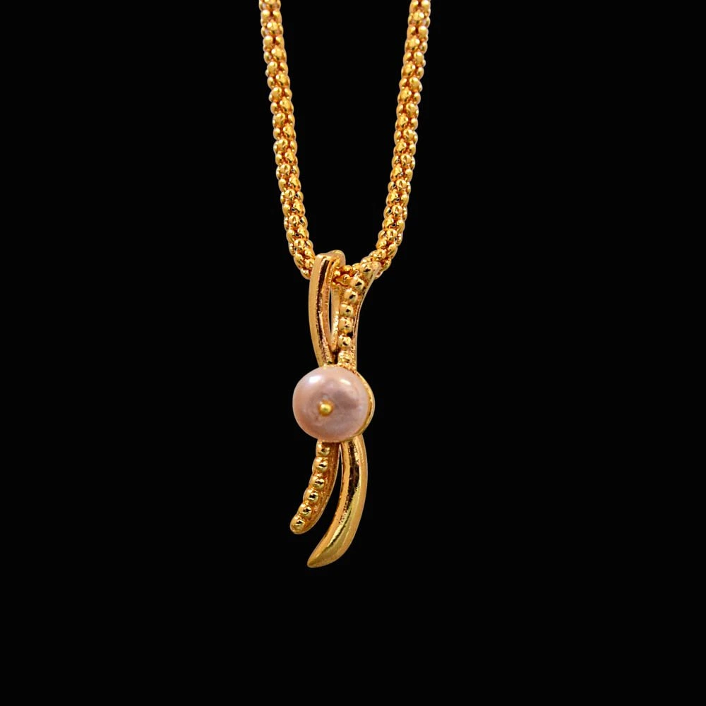 Purple Real Freshwater Pearl Gold Plated pendant & 22 IN Chain (SDS248)