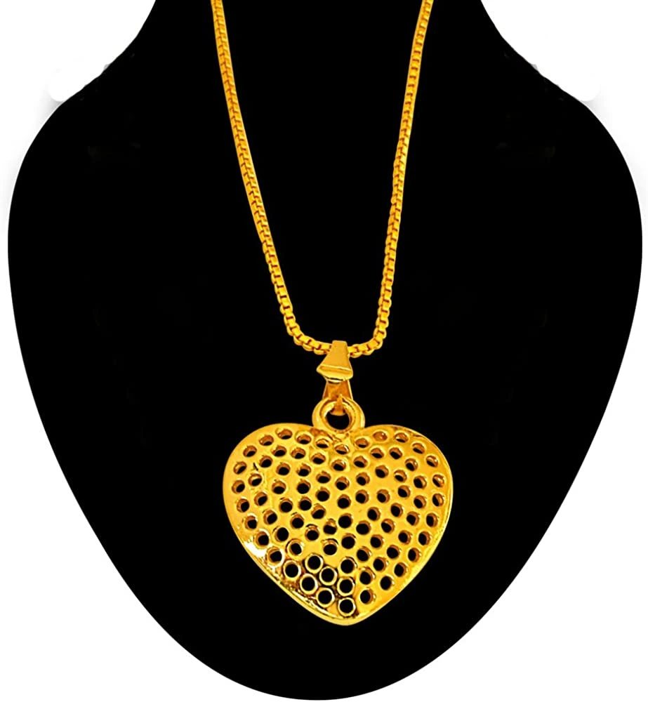 Heart Shaped Jali Style Gold Plated Pendant with 22 IN Chain for Your Love (SDS251)