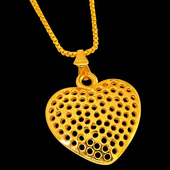 Heart Shaped Jali Style Gold Plated Pendant with 22 IN Chain for Your Love (SDS251)