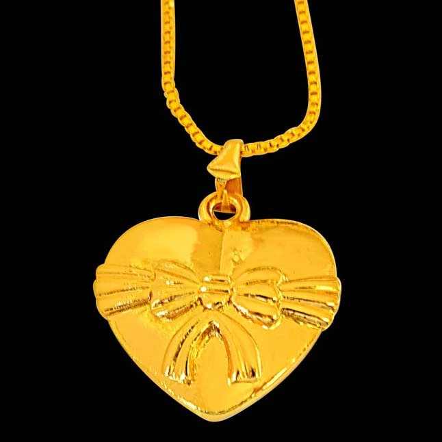 Lovely "Bow" Design on Gold Plated Heart Pendant with 22 IN Chain for Your Love (SDS252)