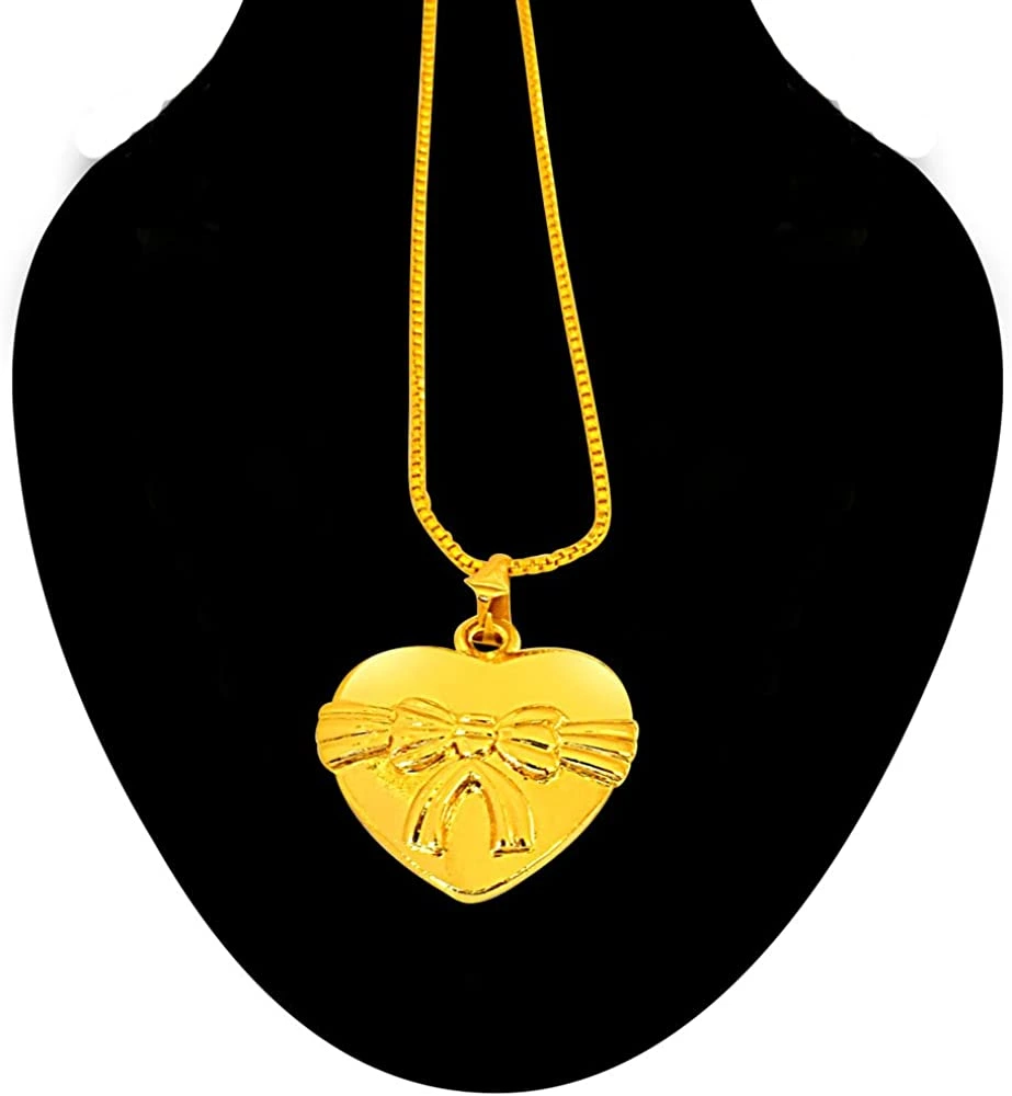 Lovely "Bow" Design on Gold Plated Heart Pendant with 22 IN Chain for Your Love (SDS252)