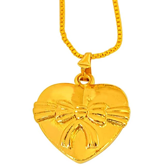 Lovely "Bow" Design on Gold Plated Heart Pendant with 22 IN Chain for Your Love (SDS252)