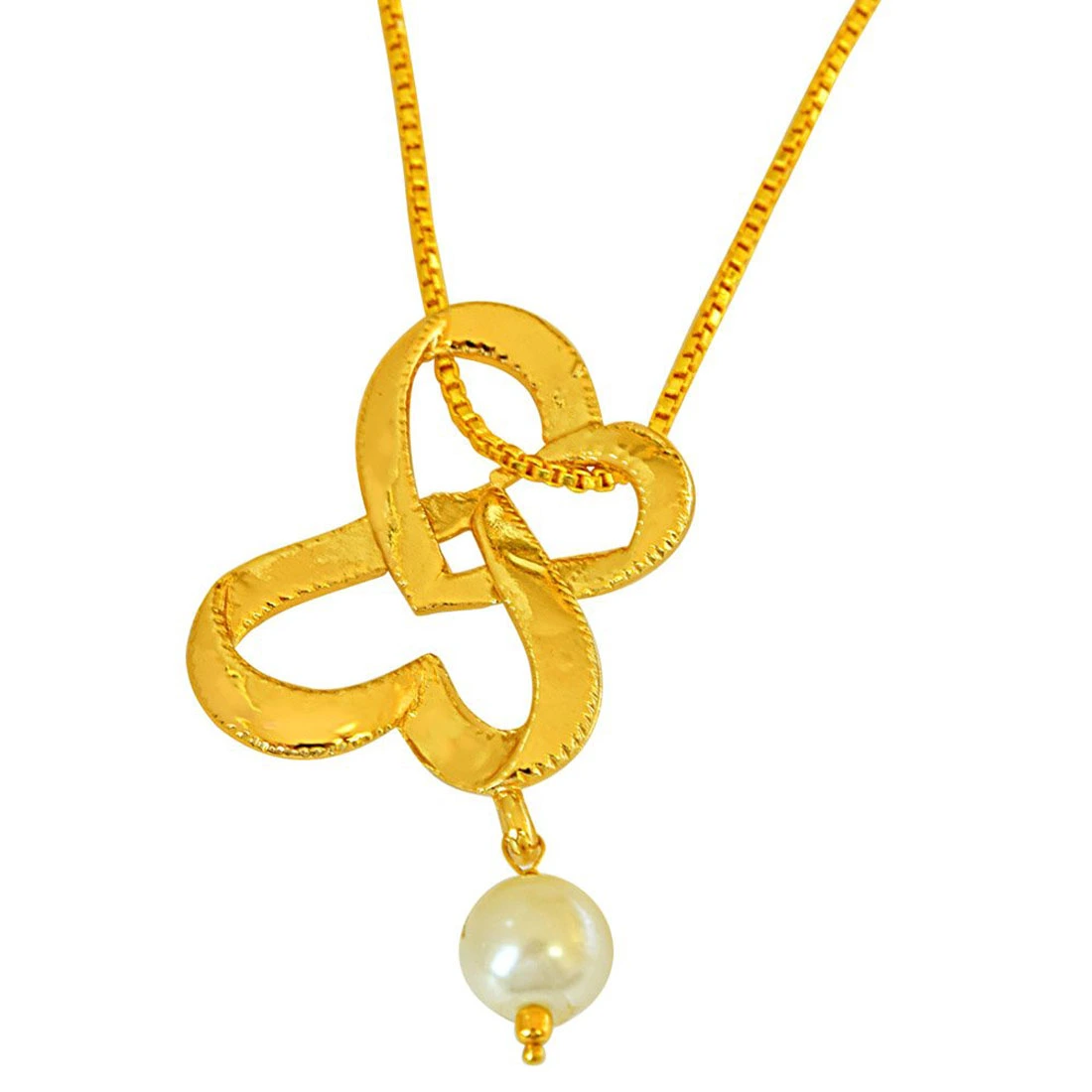 "You & Me Together" Heart Shaped Gold Plated Pendant with 22 IN Chain & White Shell Pearl (SDS254)