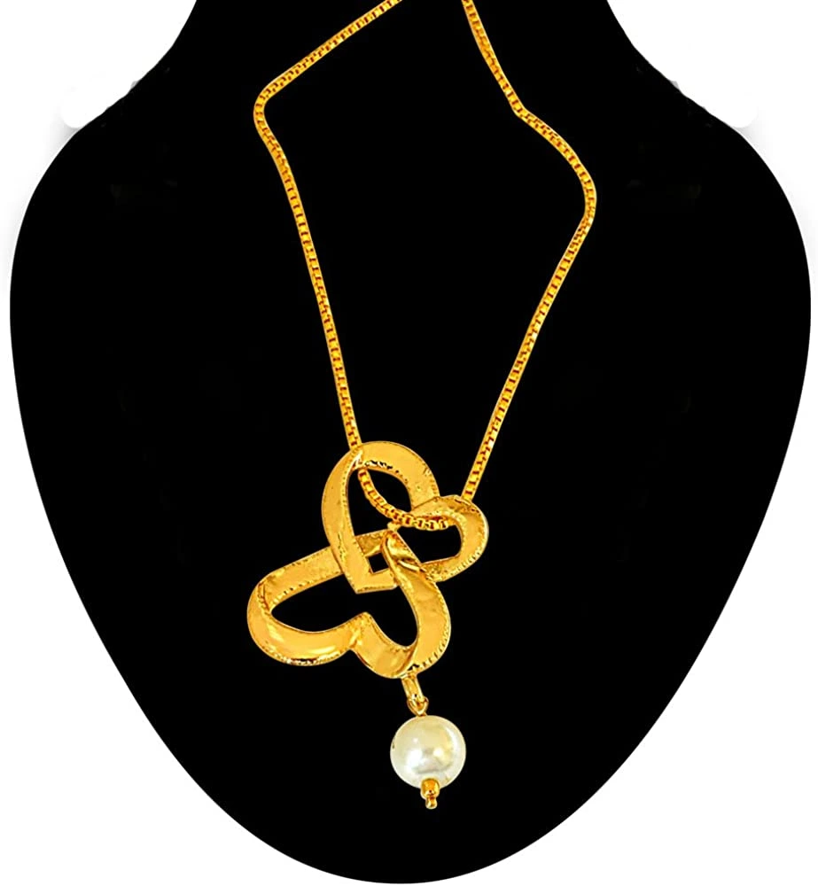 "You & Me Together" Heart Shaped Gold Plated Pendant with 22 IN Chain & White Shell Pearl (SDS254)