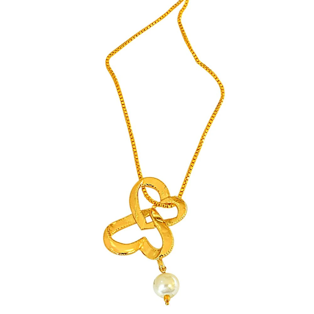 "You & Me Together" Heart Shaped Gold Plated Pendant with 22 IN Chain & White Shell Pearl (SDS254)