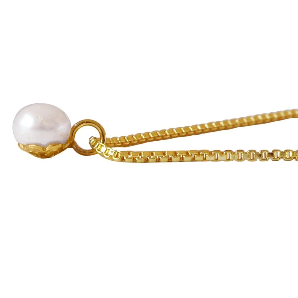 2.00ct Round Button Natural Freshwater White Pearl 8mm Solitaire Pendant with Gold Plated Chain (SDS259)