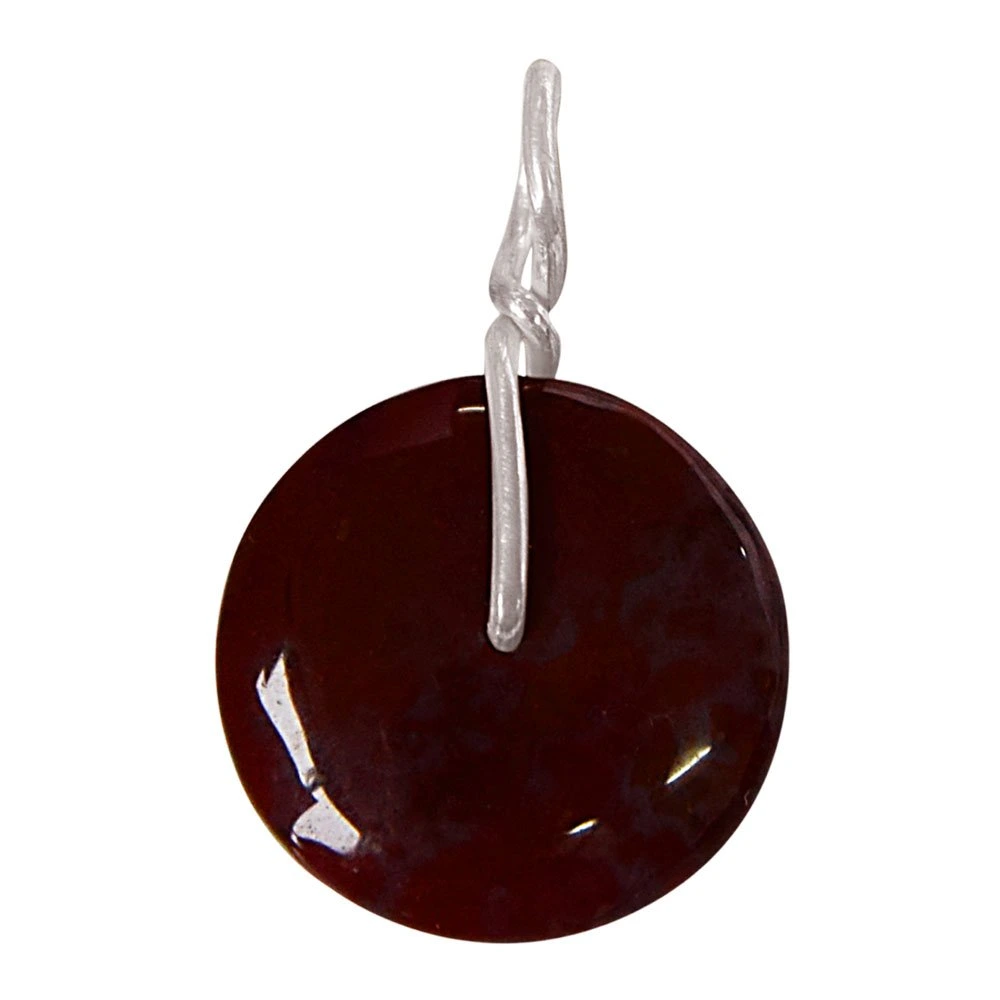 Brown Jasper Semi Precious Stone Disc and Silver Plated 18IN Chain Pendant for Girls (SDS261)