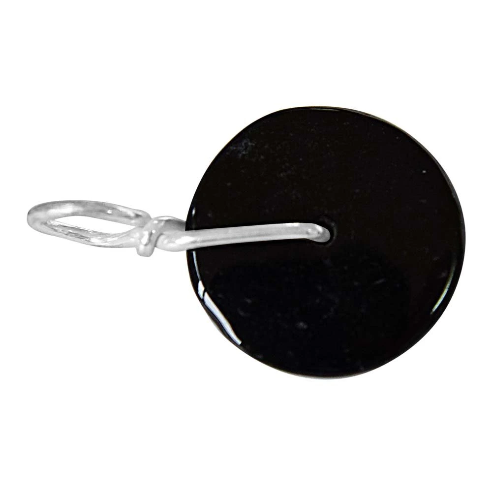Fine 1.80 cm Black Onyx Disc & Silver Pendant with 18 IN Chain for Girls (SDS262)