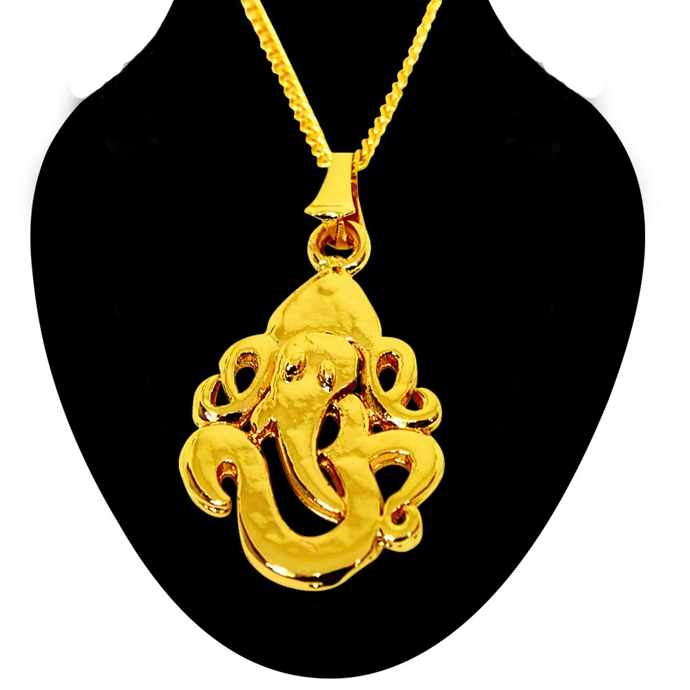 Divine Guardian: Ganpati Bappa Gold-Plated Blessing Pendant (SDS268)