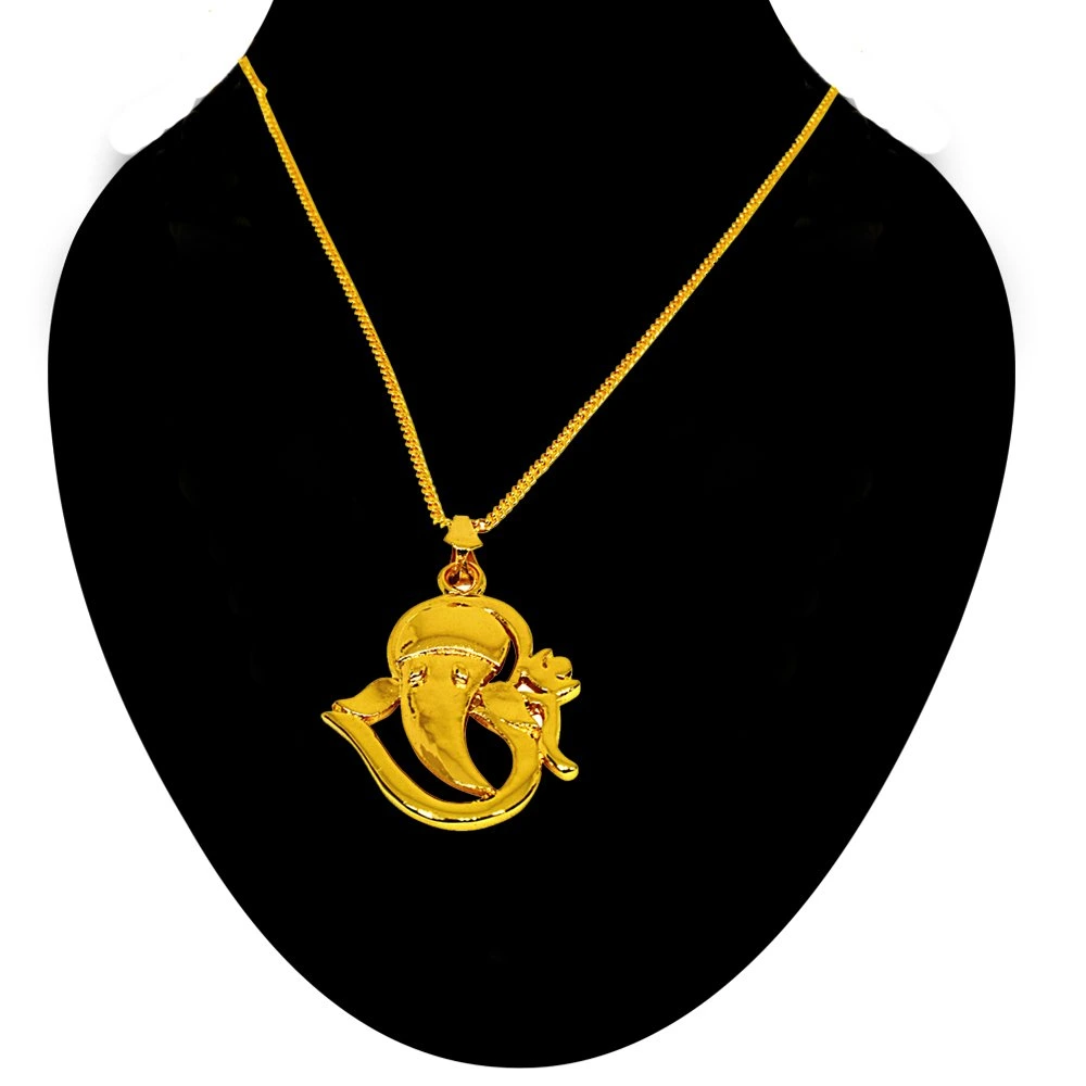 Om Ganeshaya Namah Gold Plated Religious Pendant with Chain (SDS269)