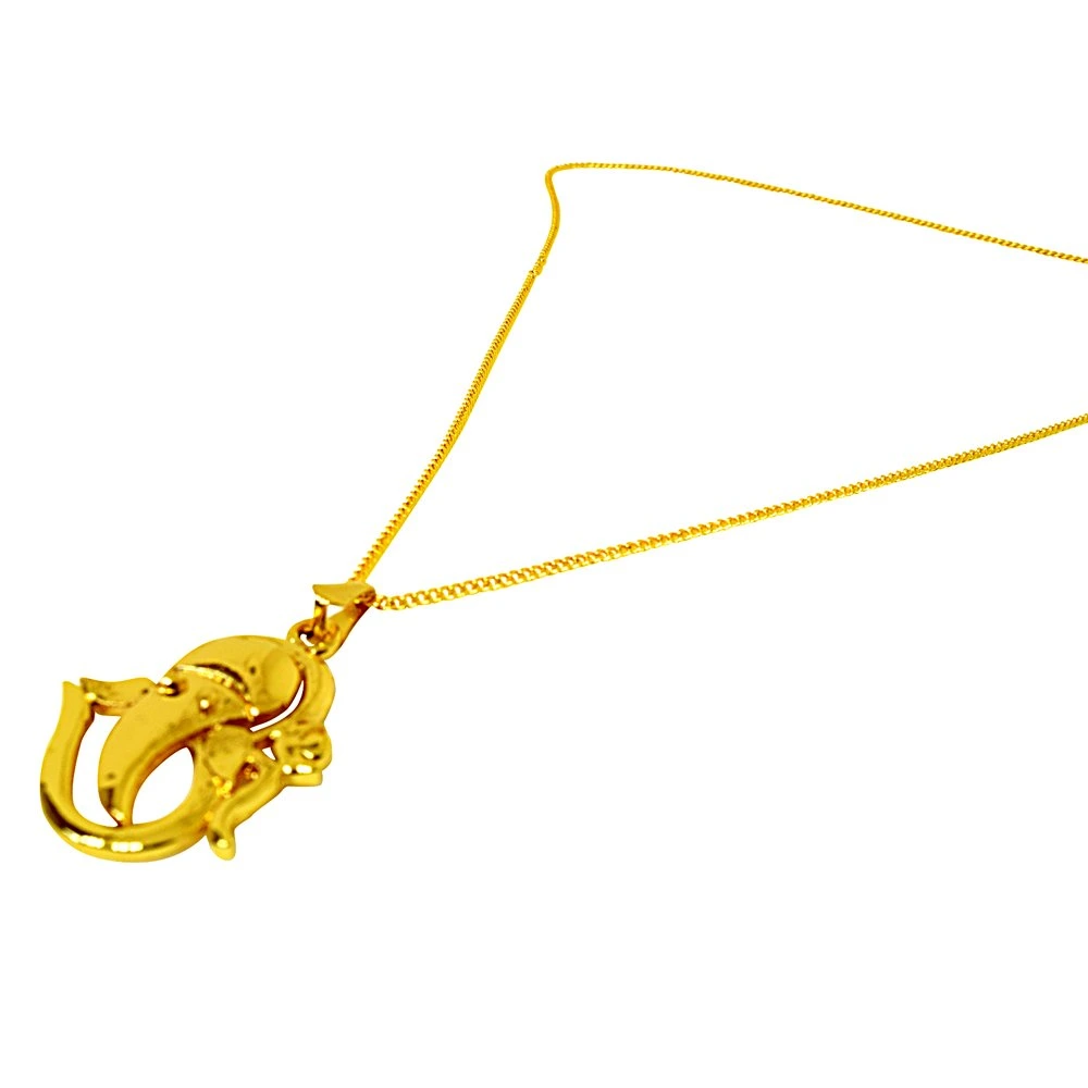 Om Ganeshaya Namah Gold Plated Religious Pendant with Chain (SDS269)