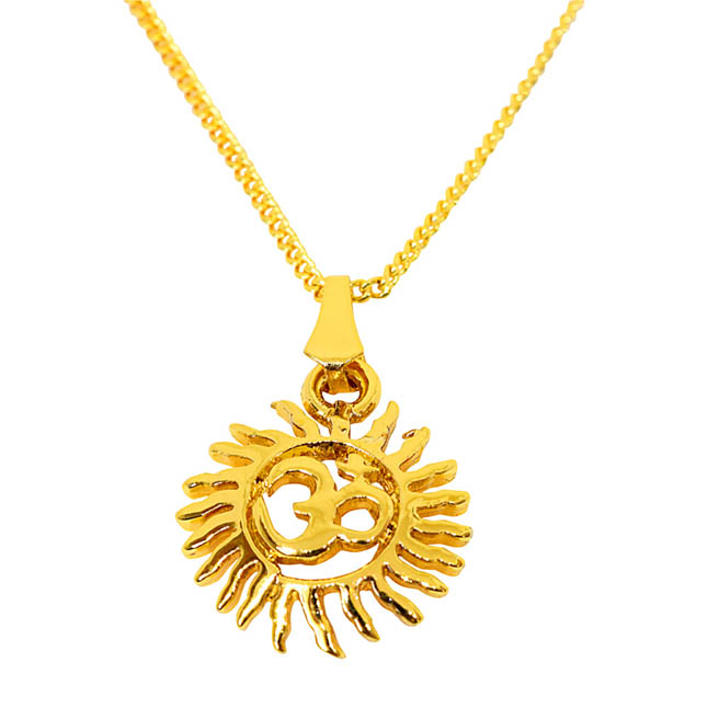 Sun Filled Rays Om Gold Plated Religious Pendant