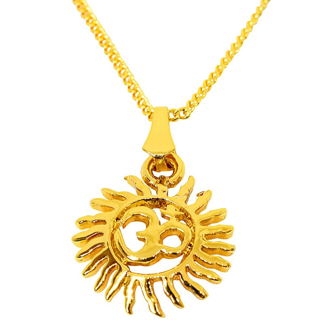 Sun Filled Rays Om Gold Plated Religious Pendant with Chain (SDS270)