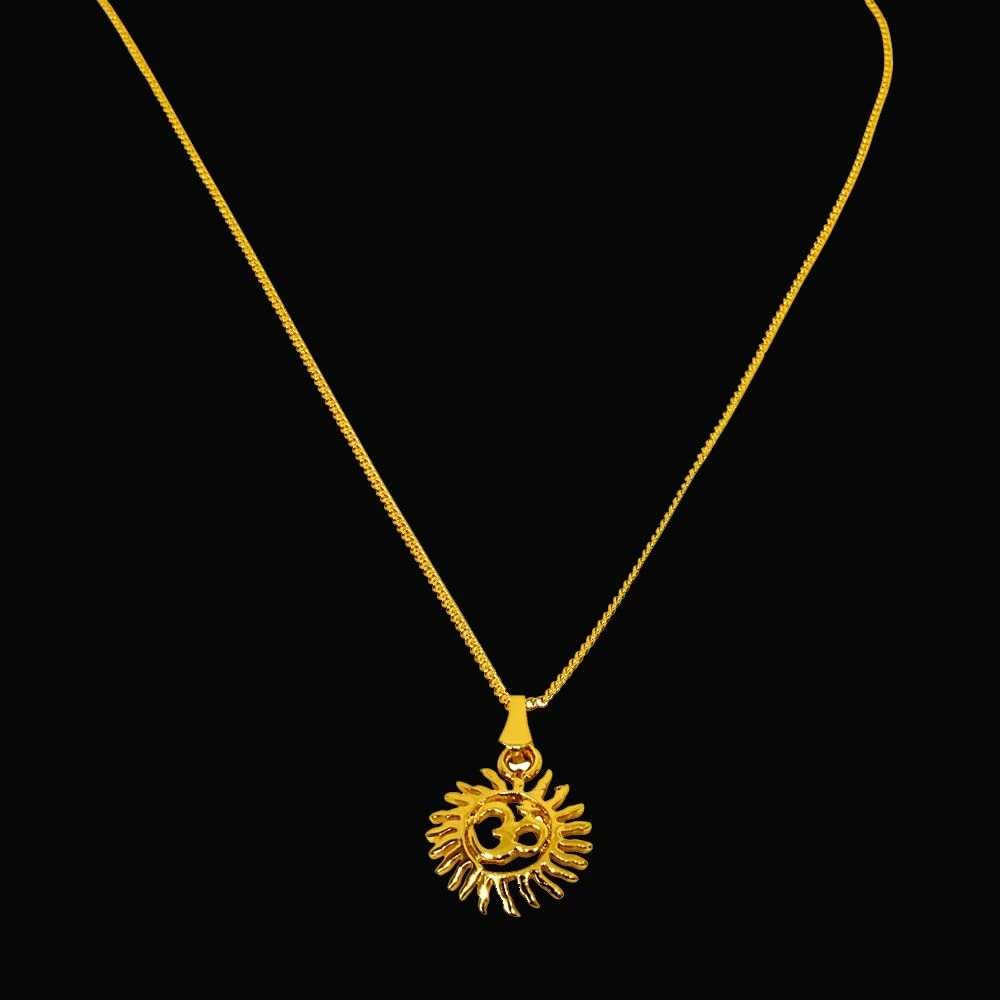 Sun Filled Rays Om Gold Plated Religious Pendant with Chain (SDS270)