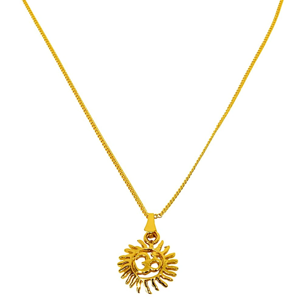 Sun Filled Rays Om Gold Plated Religious Pendant with Chain (SDS270)