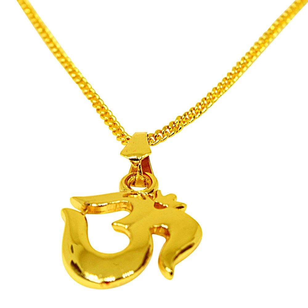 Om Religious Gold Plated Pendant with Chain (SDS271)