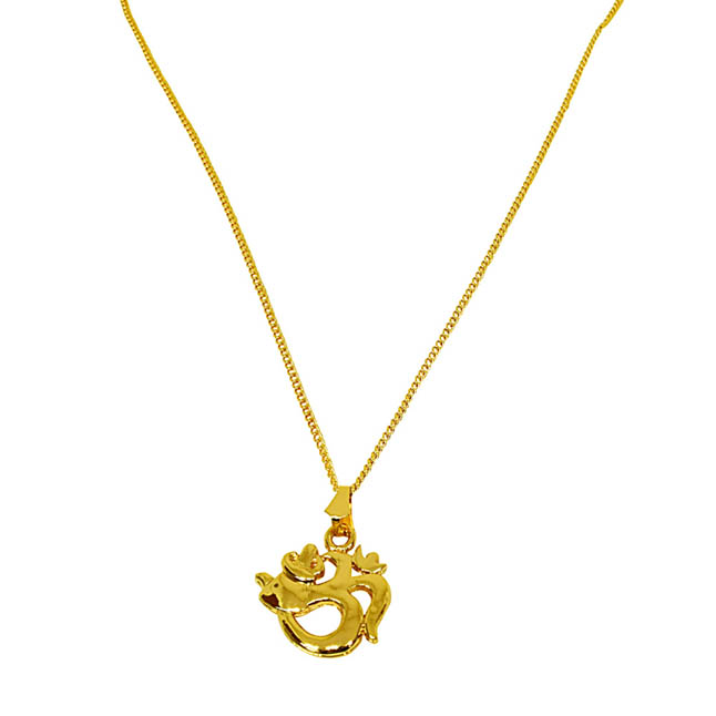 Peaceful Om Gold Plated Religious Pendant with Chain (SDS272)