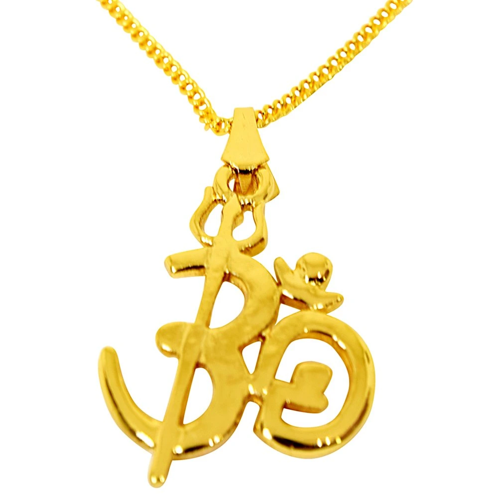 OM Shivaya Trishul Gold Plated Religious Pendant with Chain (SDS276)