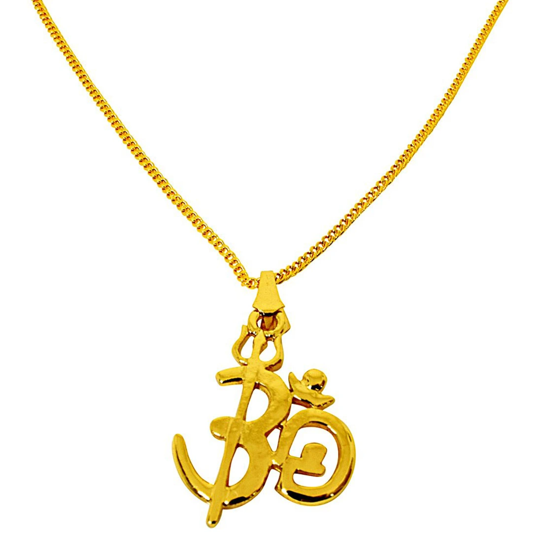 OM Shivaya Trishul Gold Plated Religious Pendant with Chain (SDS276)