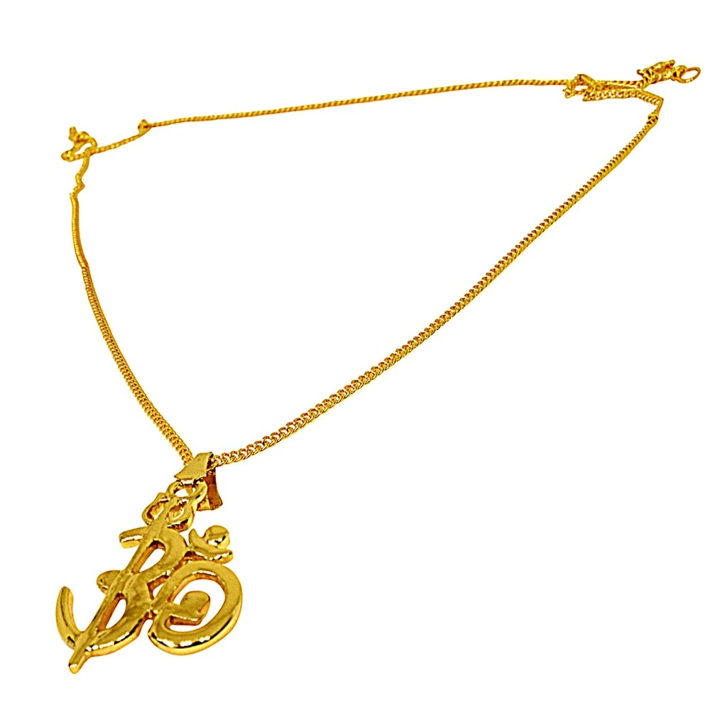 OM Shivaya Trishul Gold Plated Religious Pendant with Chain (SDS276)