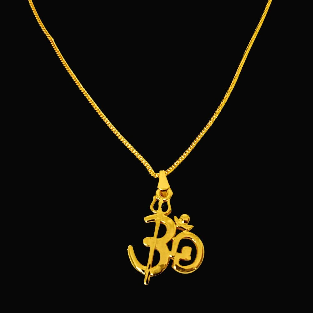 OM Shivaya Trishul Gold Plated Religious Pendant with Chain (SDS276)