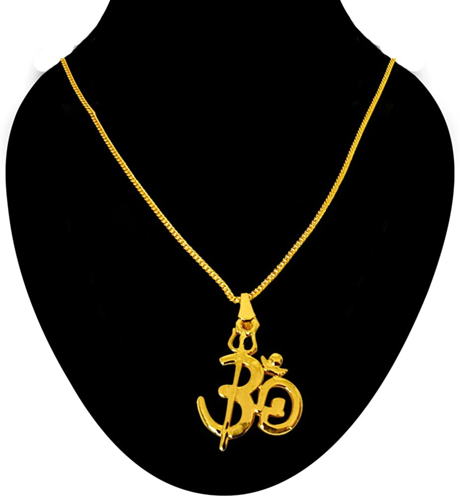 OM Shivaya Trishul Gold Plated Religious Pendant with Chain (SDS276)