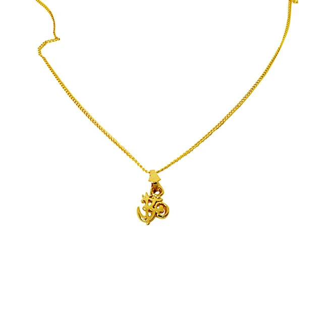 OM Shivaya Trishul Gold Plated Religious Pendant with Chain (SDS276)