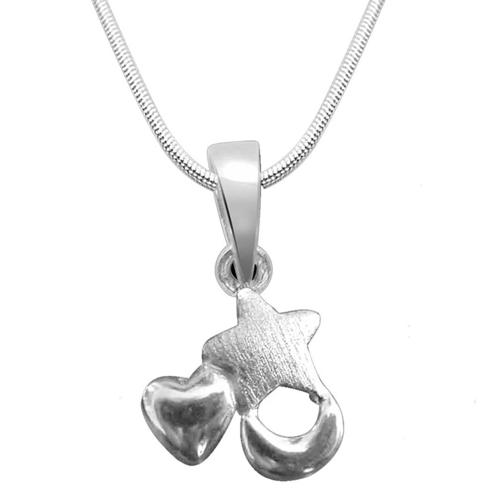 Star, Heart & Moon Shape Hanging Pendant & Earring Set with Silver Finished Chain for Girls (SDS29+SDS34)