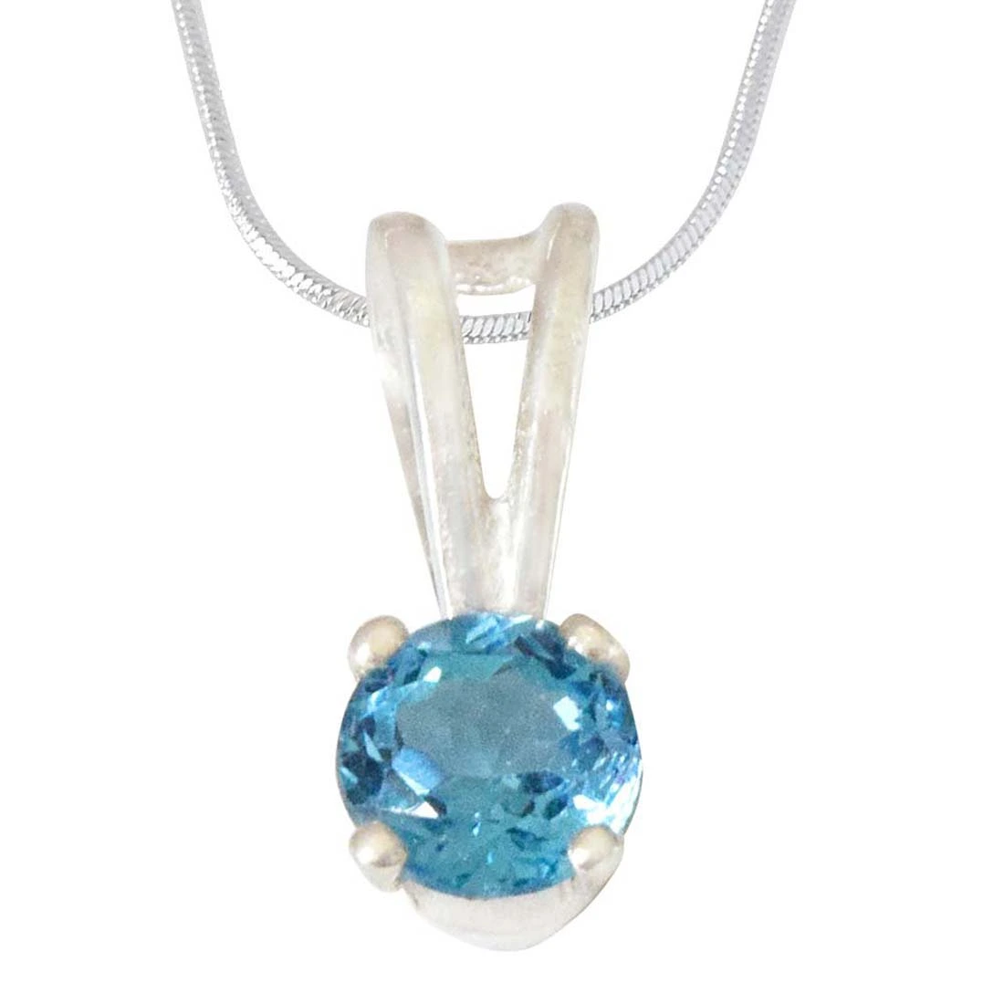 Round Shape Blue Topaz Pendant & Earring Set with Silver finished 18 IN Chain (SDS308+SDE14)