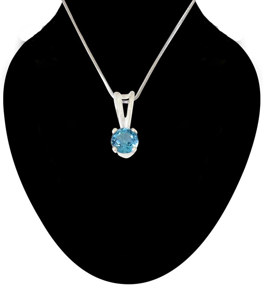 1.00 cts Blue Topaz & Sterling Silver Pendant  with Silver Finished 18 IN Chain (SDS308)