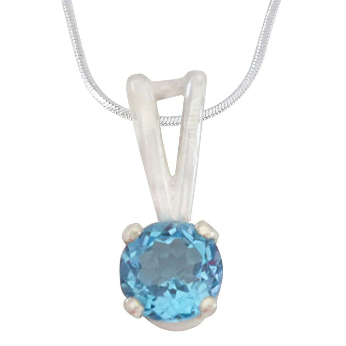 Round Shape Blue Topaz Pendant & Earring Set with Silver finished 18 IN Chain (SDS309+SDE15)